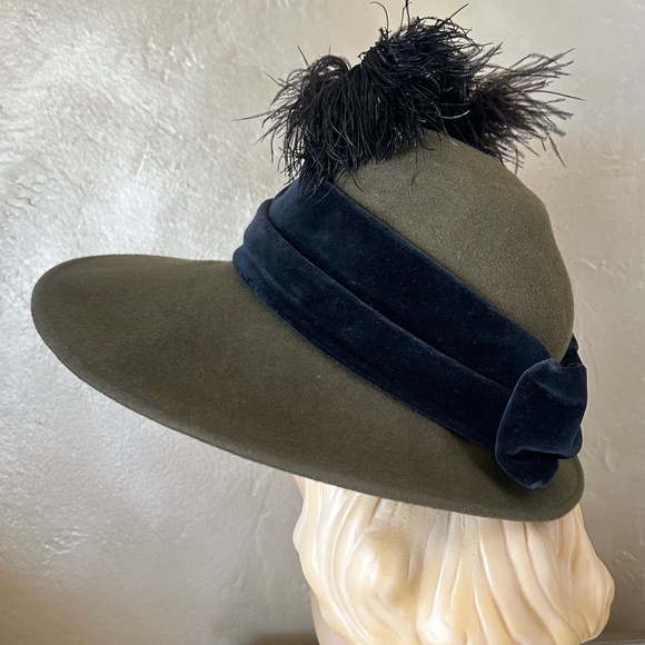 rag & bone Olive Felt Wide-Brim Hat with Black Band GRANDIOSE OLIVE GRFEEN FELT WIDE BRIM FEDORA + BLACK VELOUR  main image 3